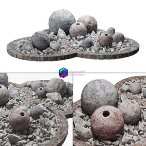 Flowerbad stone sphere decor Stone bed with spherical decor