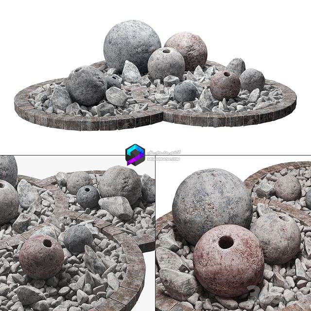 Flowerbad stone sphere decor Stone bed with spherical decor