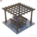 مدل سه‌بعدی آلاچیق چوبی با میز و نیمکت | Garden Pergola table and bench 02 1