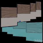 مدل سه‌بعدی نرده چوبی مدرن با طراحی افقی | High fence