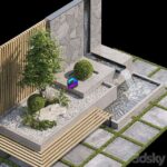 مدل سه‌بعدی مبلمان فضای باز با آب‌نما مدرن | Landscape Furniture with Fountain Architect Element 07 1
