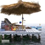 مدل سه‌بعدی ست ساحلی با سایبان و صندلی‌های راحتی | Maisons du Monde beach set