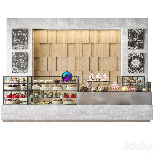 کافه قنادی به همراه انواع کیک و شیرینی| Modern coffee shop with display case with desserts and sweets