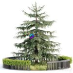 مدل سه‌بعدی درخت کاج با حصار چوبی | Outdoor Garden vol 106 0