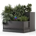 مدل سه‌بعدی جعبه گیاهان خارجی با طراحی مدرن | Outdoor Plant Box in rusty Concrete Pot on Metal Shelf Set 1453 0