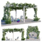 مدل سه‌بعدی پرگولا با گل‌های هیدرانژا | Pergola with Hydrangea