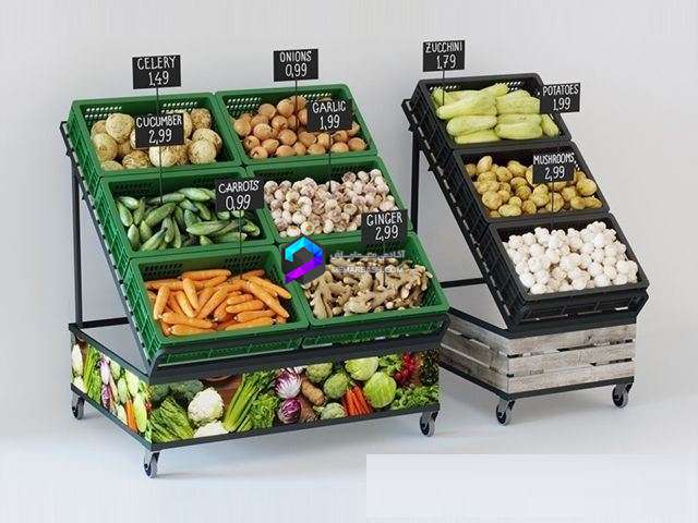 آبجکت استند فروش سبزیجات به همراه لیبل قیمت | Rack with different vegetables