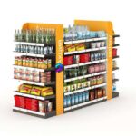 استند فروشگاهی همراه با اجناس و طبقات متنوع | Racks for the store with filling (2 types of shelves sizes) | Racks for the store with filling 2 types of shelves sizes