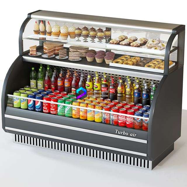 آبجکت یخچال فروشگاهی نمایش انواع نوشیدنی و کیک و دسر |  Refrigerator with food