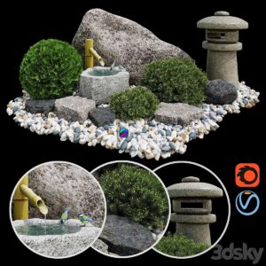 Rock garden. Tsukubai