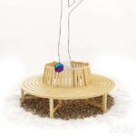 مدل سه‌بعدی نیمکت گرد چوبی با سنگ‌ریزه دور درخت | Round bench with gravel encircling tree 0