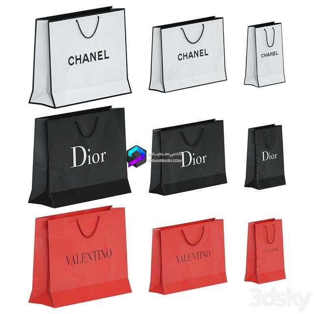 آبجکت مجموعه ساک خرید برندهای معروف | Set of Brand Shopping Bags