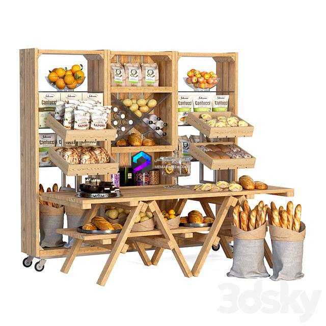 مدل سه بعدی استند نمایش و فروش  انواع نان، خوراکی و نوشیدنی ها|Showcase at the Market with Products