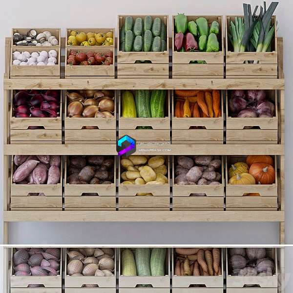مدل سه بعدی استند نمایش سبزیجات  فروشگاهی | Stand With Vegetables