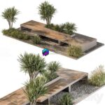 مدل سه‌بعدی نیمکت شهری با گیاهان و فضای سبز | Urban Furniture Bench with Plants Set 42 0