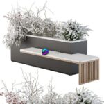 مدل سه‌بعدی نیمکت برفی با فلاورباکس مدرن | Urban Furniture snowy Bench with Plants Set 30 0