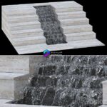 مدل سه‌بعدی آب‌نمای پلکانی با نهر آب | Waterfall fountains stairs 007