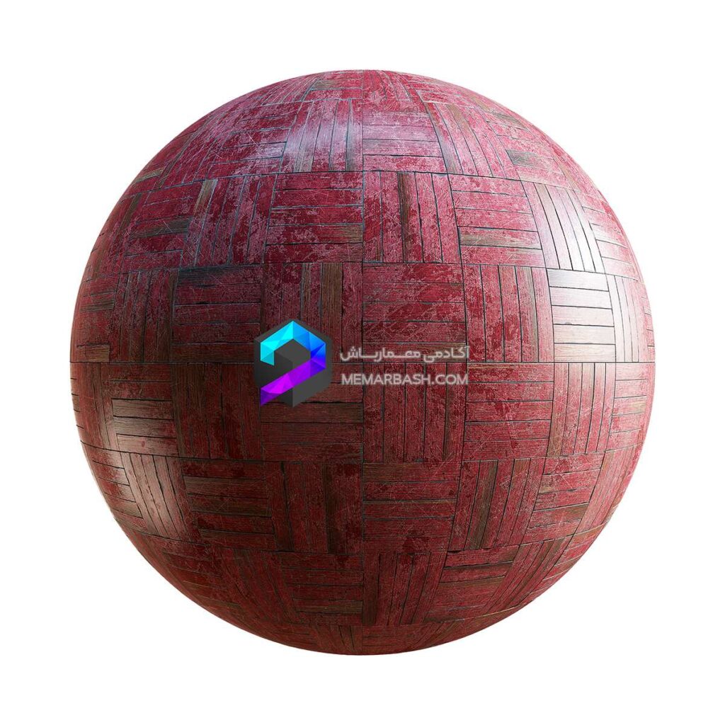 تکسچر پارکت چوبی طرح حصیری رنگ شده قرمز