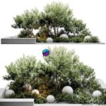 مدل سه‌بعدی باغچه با درختان و عناصر تزئینی | outdoor plants 0